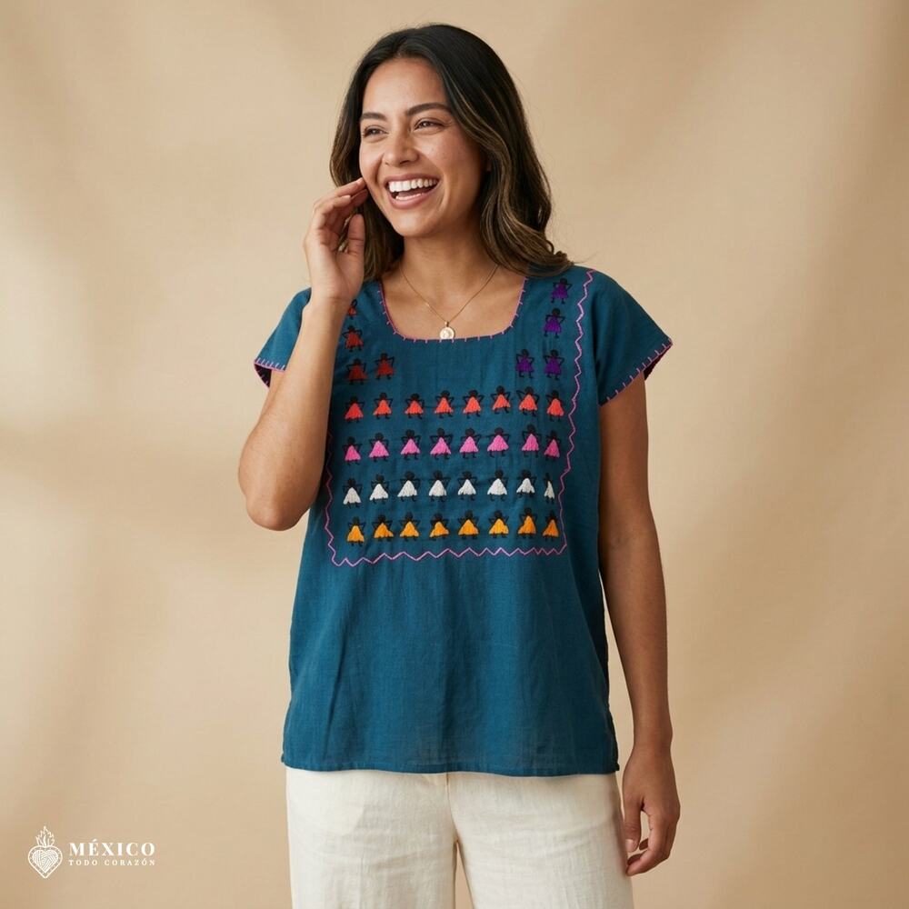 Traditional Mexican Huipil Blouse – Handmade Embroidered Manta Top